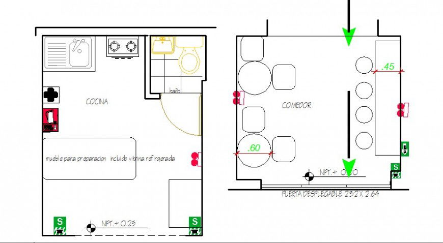 Kitchen for office layout plan with furniture drawing details dwg file