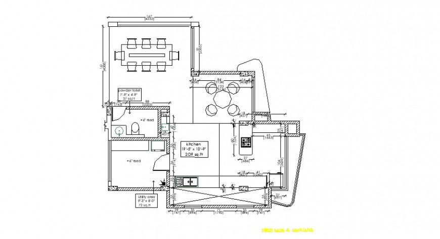 Kitchen for one family layout plan cad drawing details dwg file