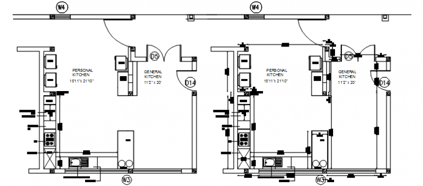 Kitchen for single family house layout plan with furniture drawing details dwg file