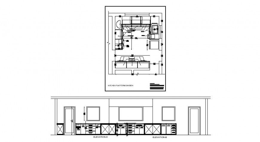 Kitchen front and back elevation and platform dimensions details dwg file