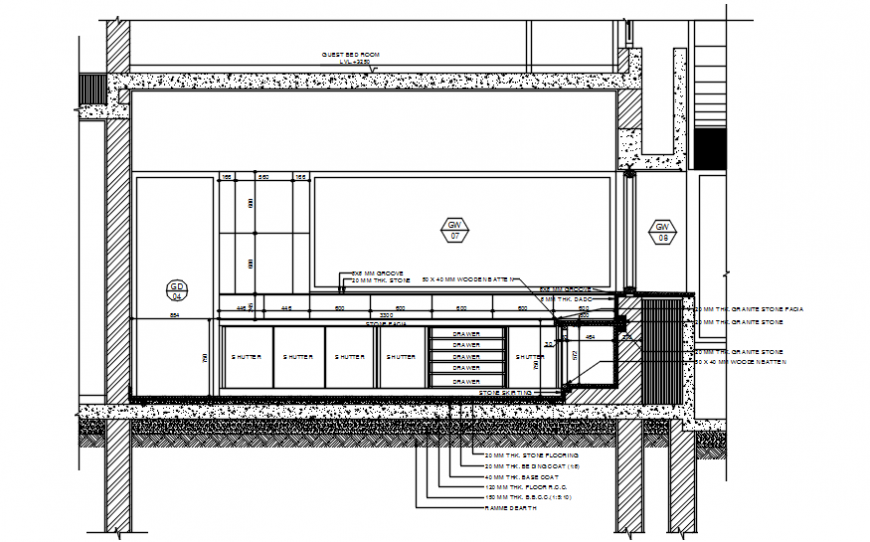 Kitchen front constructive section cad drawing details dwg file
