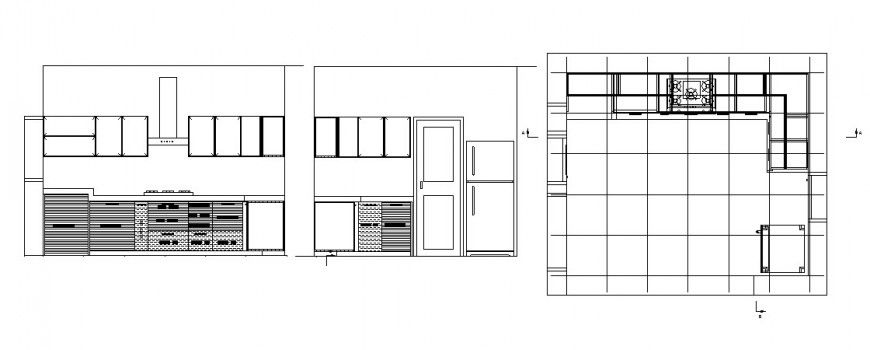 Kitchen frontal section and layout plan cad drawing details dwg file