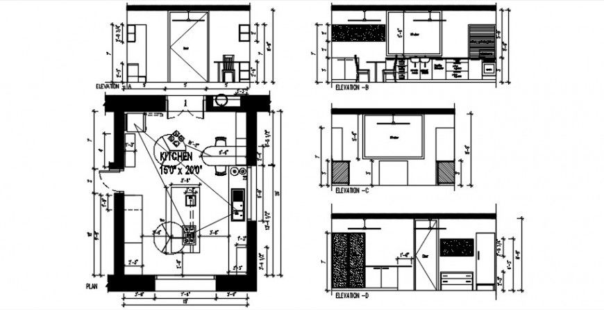 Kitchen furniture 2d model design and plan
