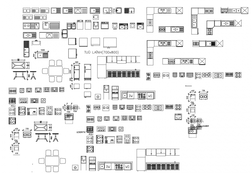 Kitchen furniture and appliances detail 2d view autocad file