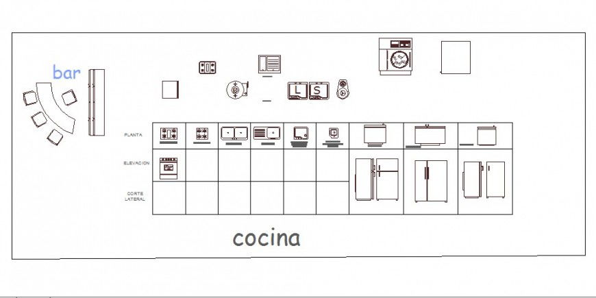 Kitchen furniture and equipment blocks cad drawing details dwg file