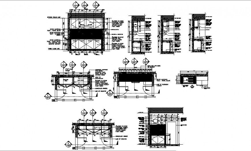 Kitchen furniture and equipment details in autocad