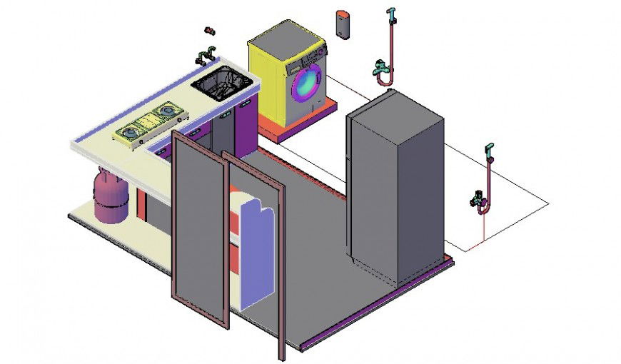 Kitchen furniture blocks 3d model drawings in autocad