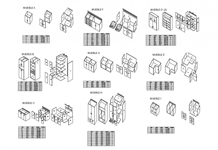 Kitchen furniture blocks isometric view cad drawing details dwg file