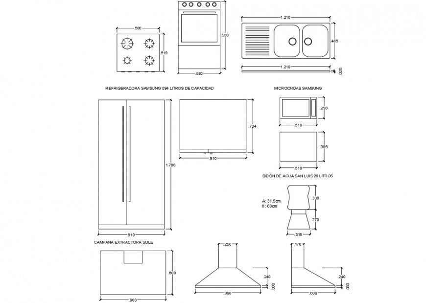 Kitchen furniture equipment and kitchen electric equipment block cad drawing details dwg file