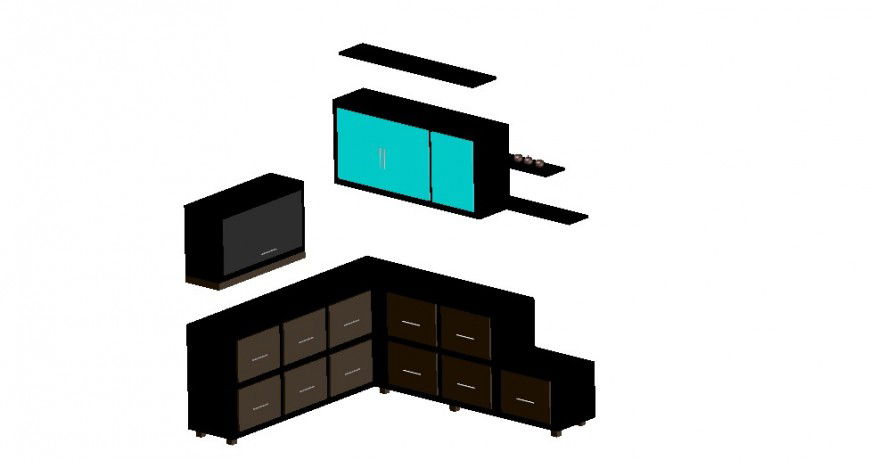 Kitchen furniture front 3d elevation detail dwg file