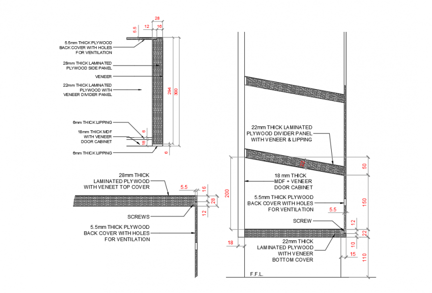Kitchen Furniture panel detail in DWG file