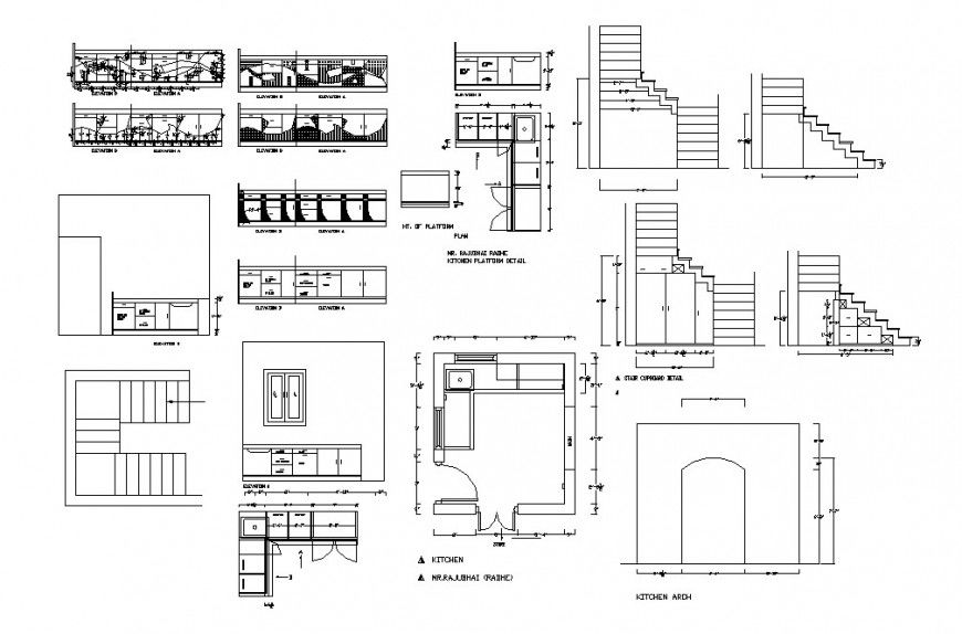 Kitchen furniture section, plan, car pantry and auto-cad details dwg file