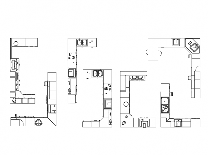 Kitchen furniture top view design cad blocks details dwg file