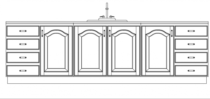 Kitchen furntiure detailing front elevation dwg file