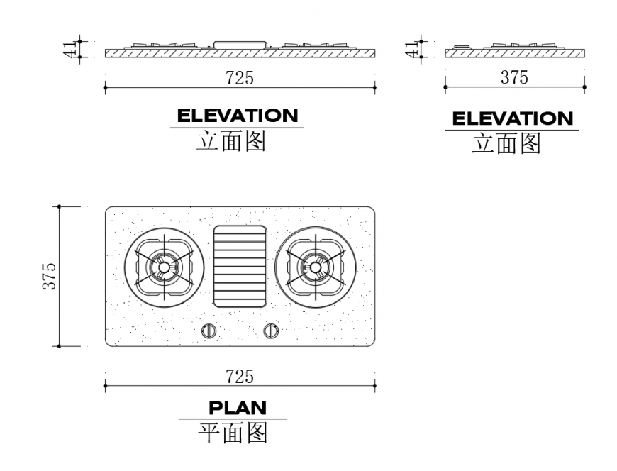Kitchen gas stove elevations cad drawing details dwg file