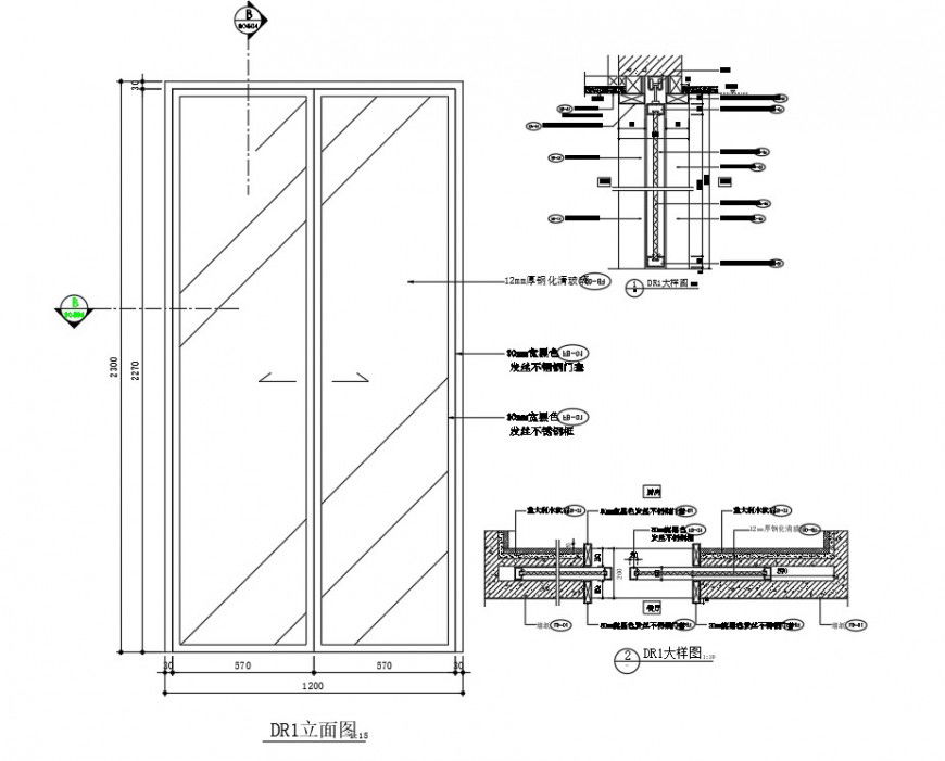 Kitchen glass sliding door cad drawing