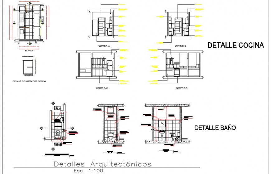 Kitchen interior and sanitary toilet detail 2d view layout file in autocad format