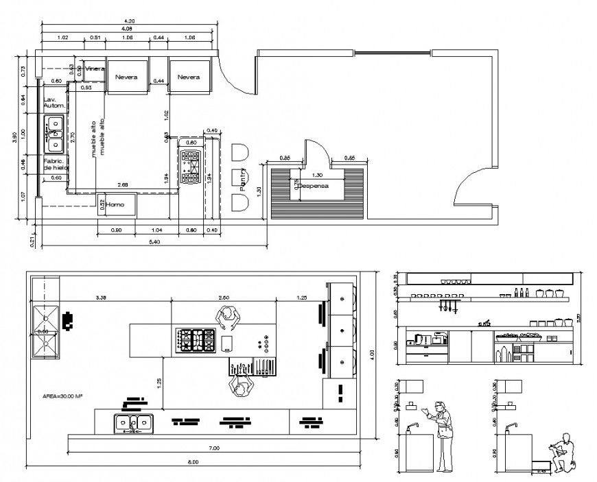 Kitchen interior block detail 2d view plan layout file in dwg format