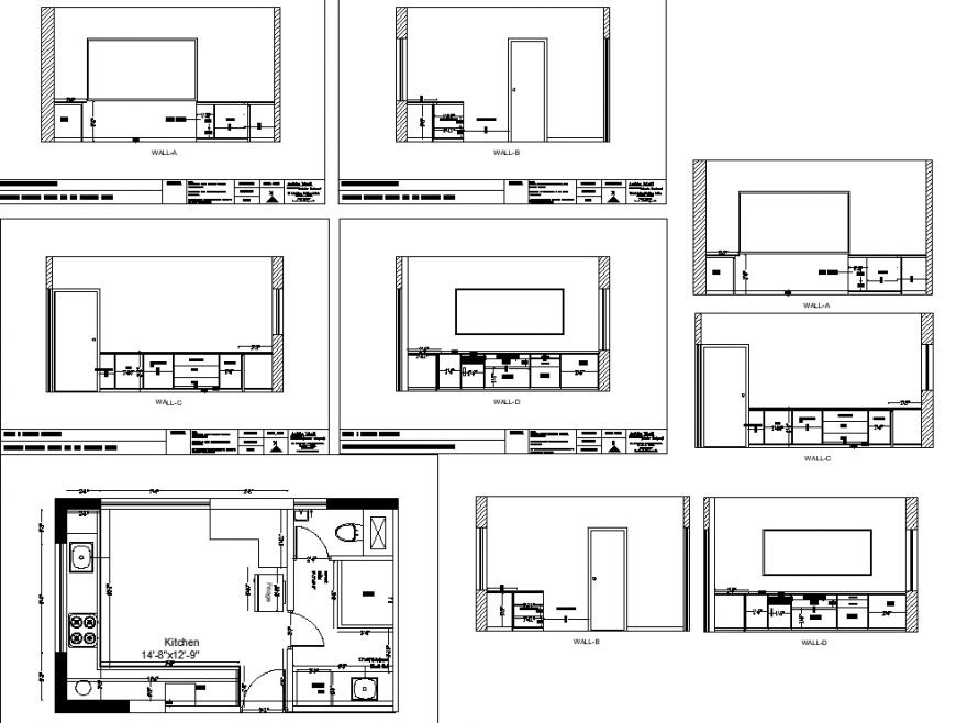 Kitchen interior detail drawing in dwg file.