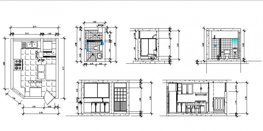 Kitchen interior detail elevation and plan 2d view CAD block autocad file
