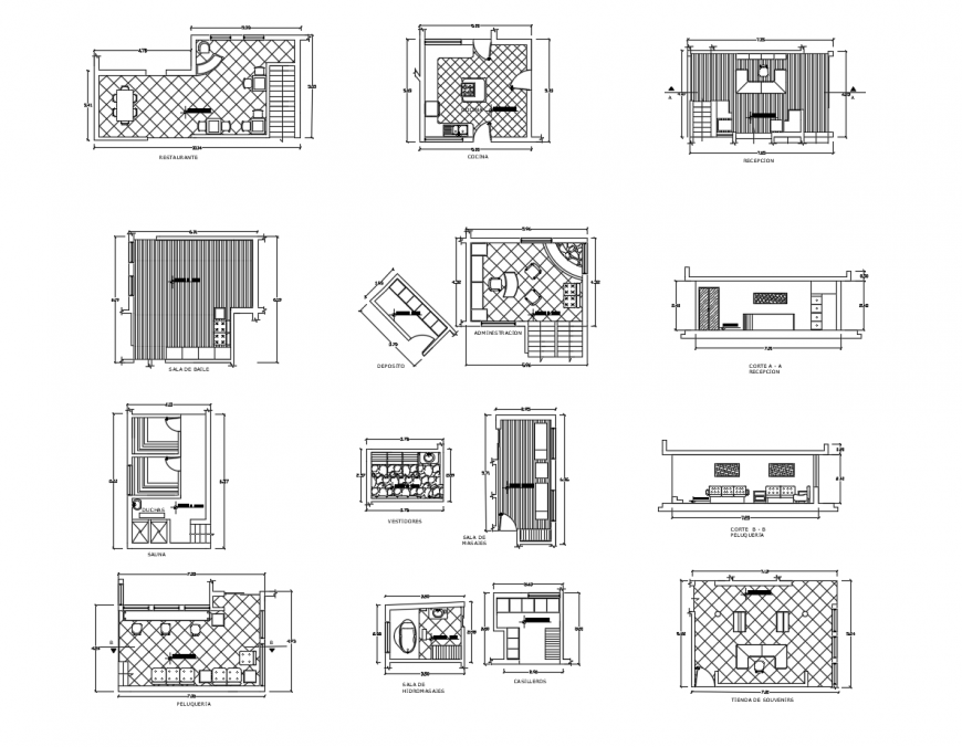 Kitchen interior plan and sectional detail 2d view autocad file
