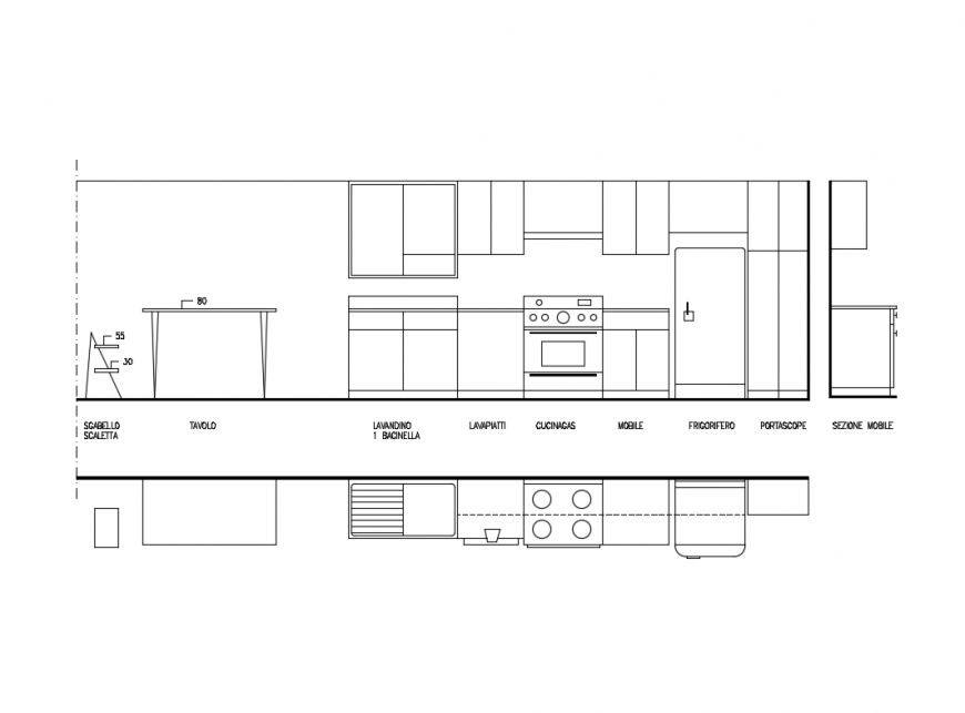 Kitchen interior sectional layout plan detail dwg file