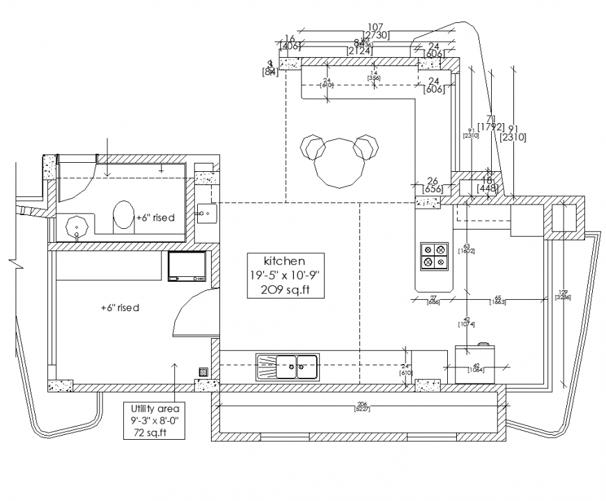 Kitchen interior structure 2d view autocad file