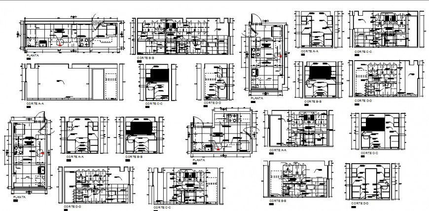 Kitchen interior structure detail plan and section 2d view layout dwg file