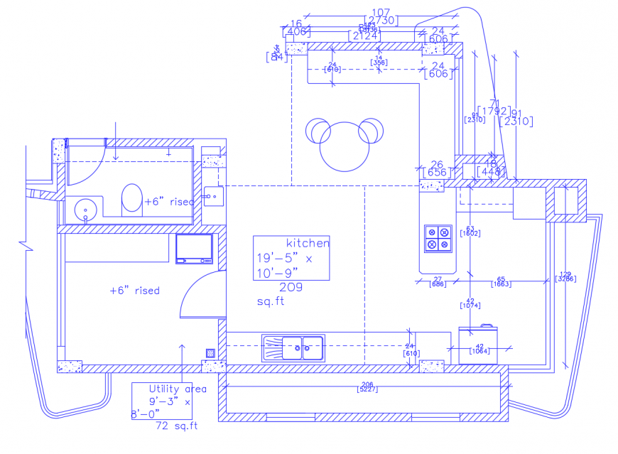 Kitchen interior with dining area detail 2d view layout plan in dwg format