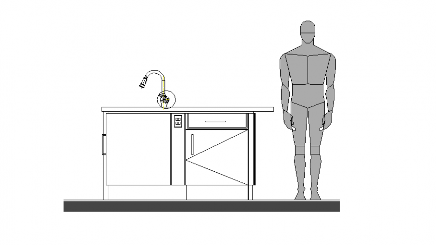 Kitchen island platform 2d front model elevation detail dwg file