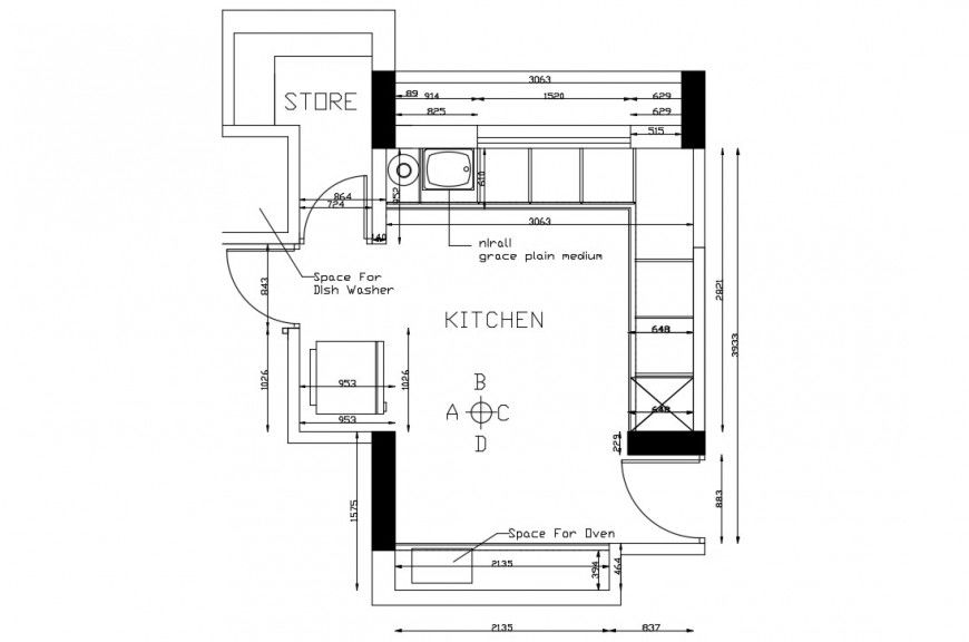 Kitchen layout 2d CAD plan details in autocad software file