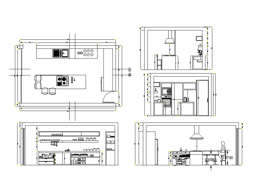 Kitchen layout 2d view furniture autocad file