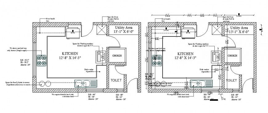 Kitchen layout plan, furniture and interior auto-cad drawing details dwg file