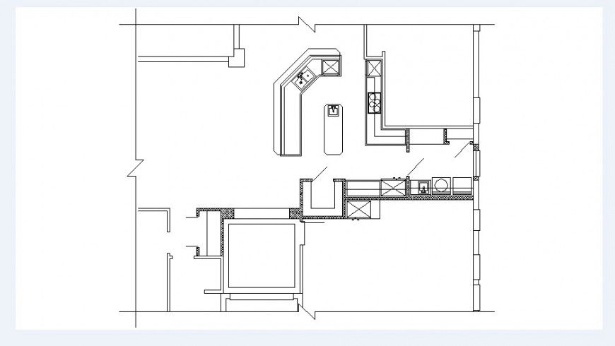 Kitchen layout plan and house structure cad drawing details dwg file