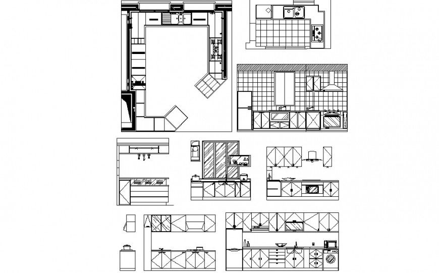 Kitchen layout plan and sectional detail dwg file
