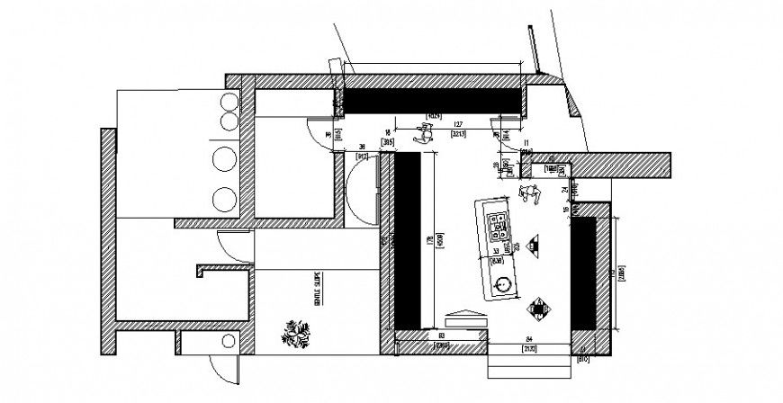 Kitchen layout plan and structure details for house dwg file