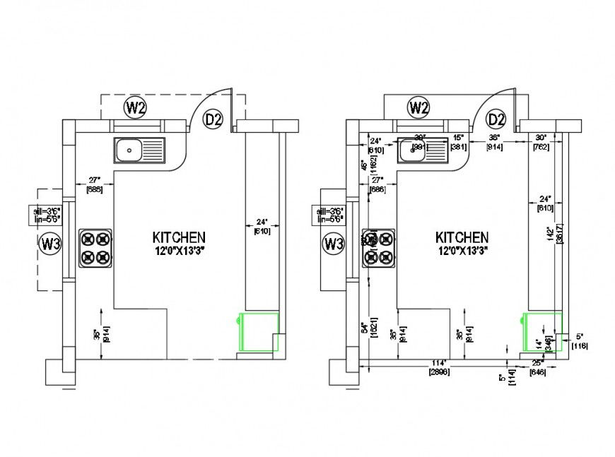 Kitchen layout plan cad drawing details dwg file
