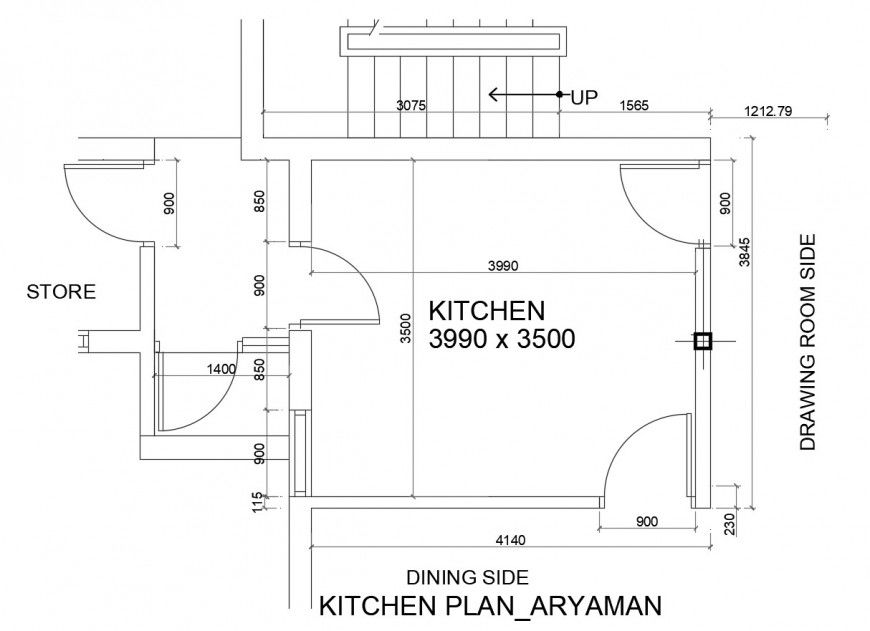 Kitchen layout plan details with store room and furniture dwg file