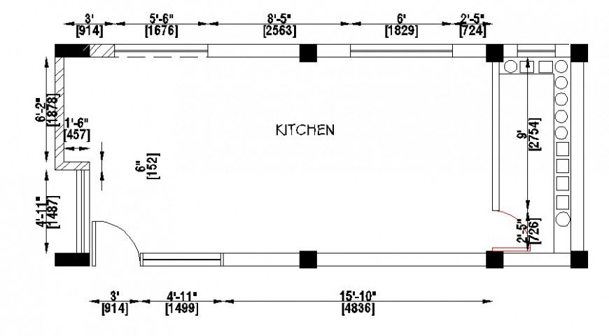 Kitchen layout plan of house with dimensions cad drawing details dwg file