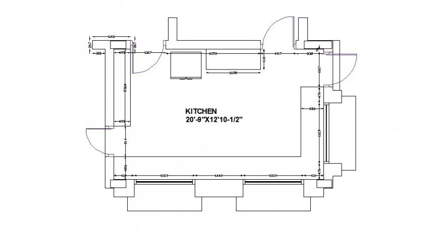 Kitchen layout plan with dimensions cad drawing details dwg file