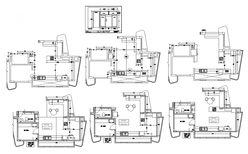 Kitchen layout structure detail 2d view plan dwg file