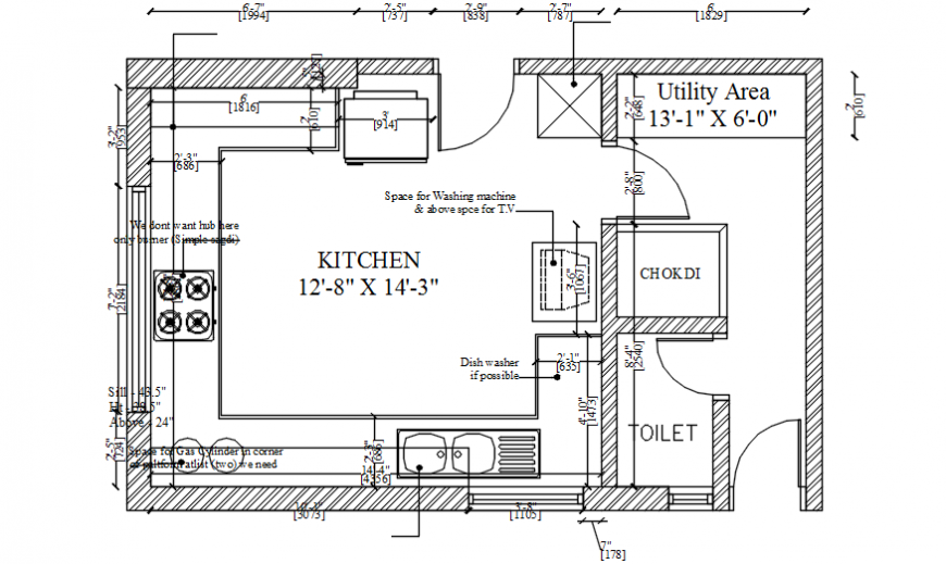 Kitchen of apartment flat layout plan cad drawing details dwg file