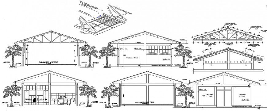 Kitchen of community center sections and construction details dwg file