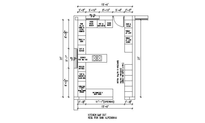 Kitchen of house architecture layout plan cad drawing details dwg file