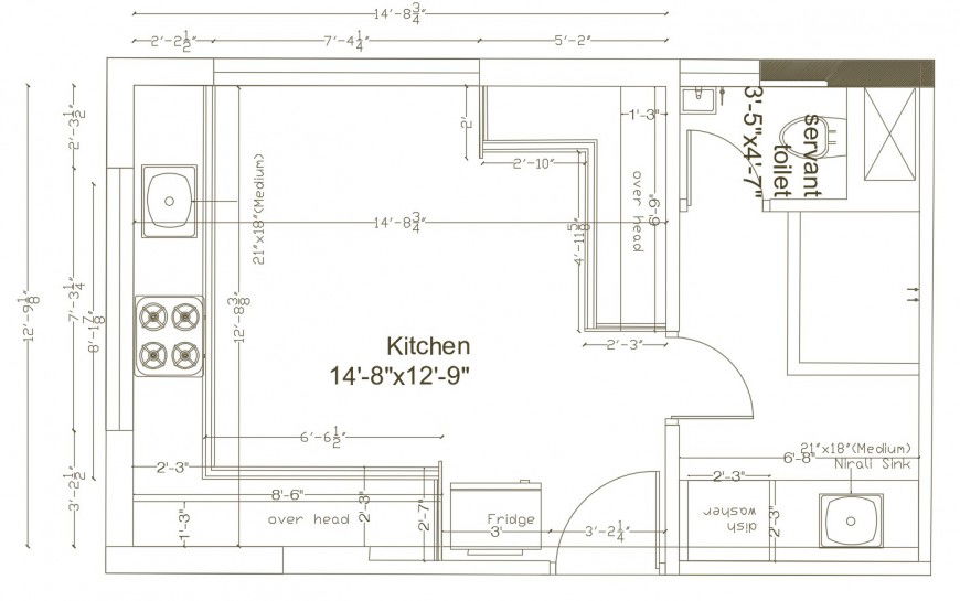 Kitchen of house architecture layout plan with furniture cad drawing details dwg file
