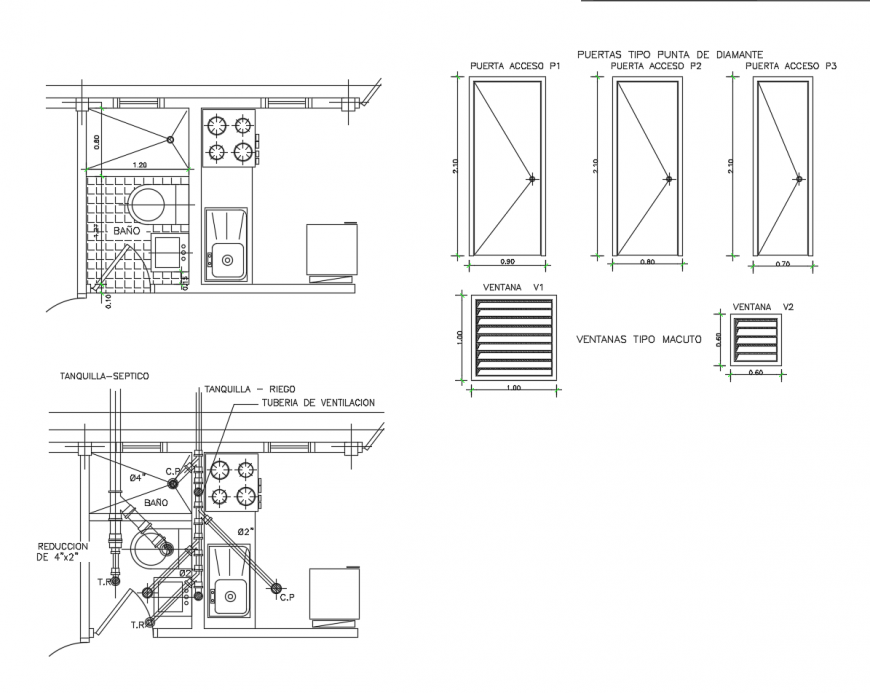 Kitchen of house layout plan and door cad drawing details dwg file