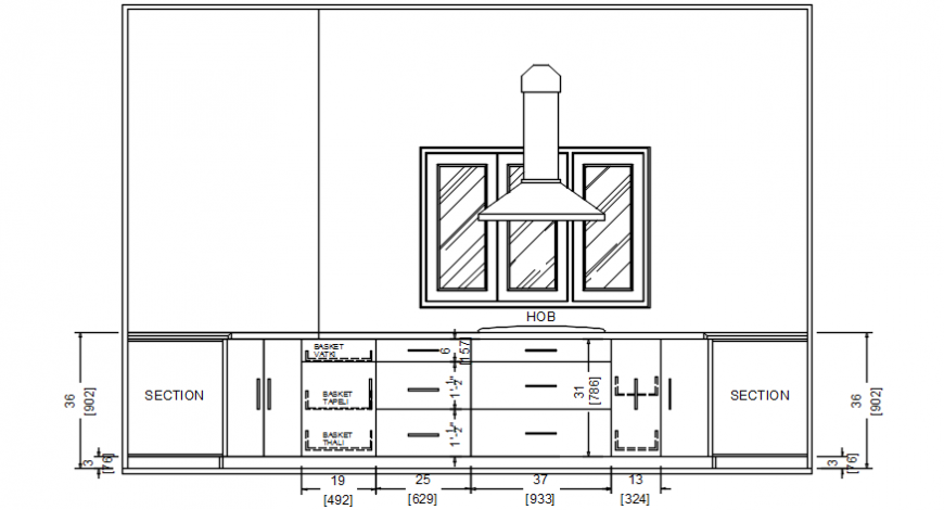 Kitchen of villa front section cad drawing details dwg file