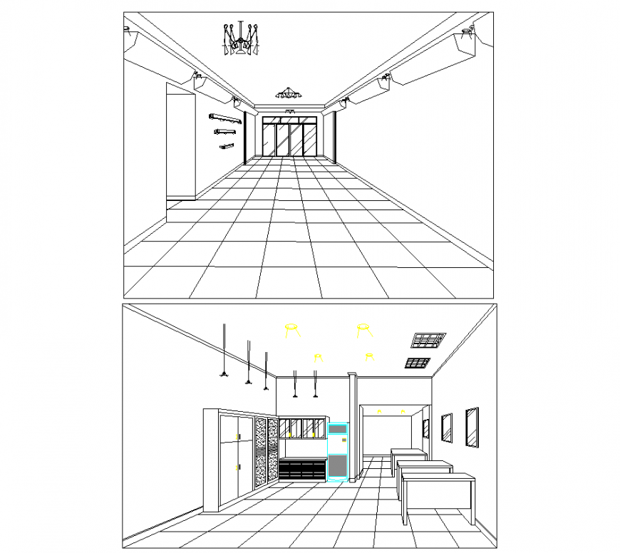 Kitchen perspective detail with interior design dwg file