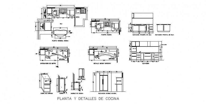 Kitchen pine green elevation, section and plan cad drawing details dwg file