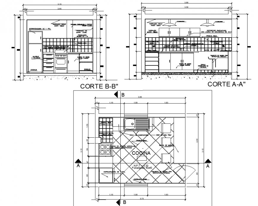 Kitchen plan and detail drawing in dwg AutoCAD file.